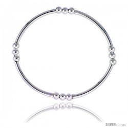 Sterling Silver Stretch Bangle, 4 Section Triple Beads