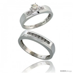 10k White Gold 2-Piece Diamond wedding Engagement Ring Set for Him & Her, 4.5mm & 5mm wide -Style 10w109em