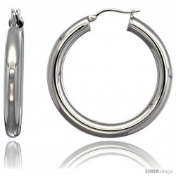 Surgical Steel 1 1/2 in Hoop Earrings Mirror Finish 5 mm Fat tube, feather weigh