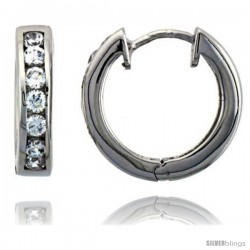 Sterling Silver Hoop Earrings Channel Set CZ, 11/16 in. 18 mm