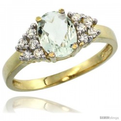 14k Yellow Gold Ladies Natural Green Amethyst Ring oval 8x6 Stone Diamond Accent