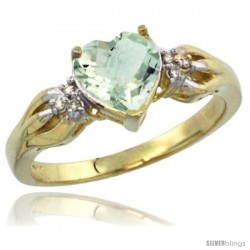 14k Yellow Gold Ladies Natural Green Amethyst ring Heart shape 7x7 Stone Diamond Accent