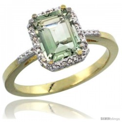 14k Yellow Gold Ladies Natural Green Amethyst Ring Emerald-shape 8x6 Stone Diamond Accent