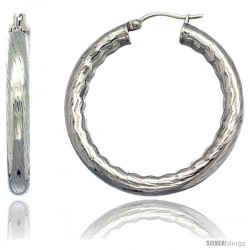 Surgical Steel 1 1/2 in Hoop Earrings Bamboo Embossed Pattern 5 mm Fat tube, feather weigh