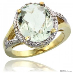 14k Yellow Gold Ladies Natural Green Amethyst Ring oval 12x10 Stone Diamond Accent