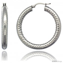 Surgical Steel 1 1/2 in Hoop Earrings Tight Zigzag Embossed Pattern 5 mm Fat tube, feather weigh