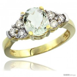 14k Yellow Gold Ladies Natural Green Amethyst Ring oval 9x7 Stone Diamond Accent