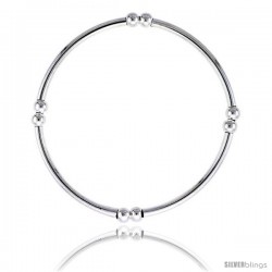 Sterling Silver Stretch Bangle, 4 Section Double Beads