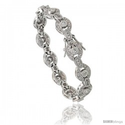 Sterling Silver Vintage Style CZ Bracelet, 7 in., 3/8 in (10 mm) wide