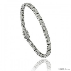 Sterling Silver 4 ct. size Princess CZ Tennis Bracelet/ alternating silver and stone, 7 in., 5/32 in (4 mm) wide