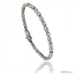 Sterling Silver 1.5 ct. size Marquise Link Cubic Zirconia Bracelet, with alternating Silver & Stone, 7 in., 1/8 in (3 mm) wide