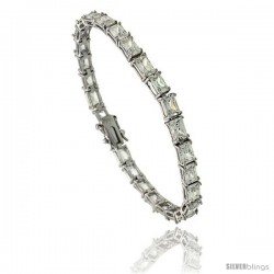 Sterling Silver 13.5 ct. size Emerald Cut CZ Tennis Bracelet, 7 in., 3/16 in (5 mm) wide