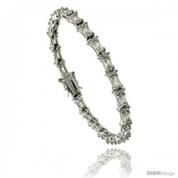 Sterling Silver 6.25 ct. size Emerald Cut CZ Tennis Bracelet w/ alternating Round Stones, 7 in., 7/32 in (5.5 mm) wide