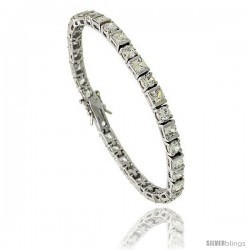 Sterling Silver 11 ct. size alternating Round & Square Cut CZ Tennis Bracelet, 7 in., 3/16 in (4.5 mm) wide