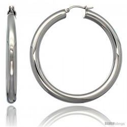 Surgical Steel 2-inch Hoop Earrings Mirror Finish 5 mm Fat tube, feather weigh