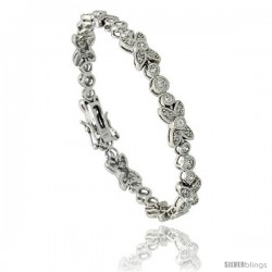 Sterling Silver Vintage Style CZ Butterfly Bracelet, 7 in., 1/4 in (7 mm) wide