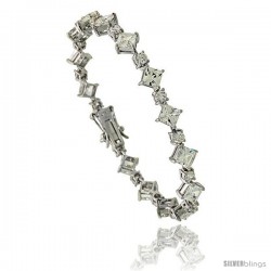 Sterling Silver 8.5 ct. size Alternating Square & Round Cubic Zirconia Bracelet, 6.5 in,. 5/16 in (8 mm) wide