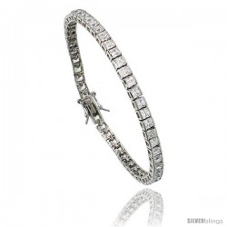 Sterling Silver 9 ct. size Princess Cut CZ Tennis Bracelet, 6.75 in., 1/8 in (3 mm) wide