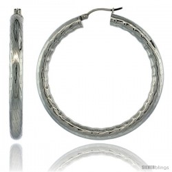 Surgical Steel 2-inch Hoop Earrings Bamboo Embossed Pattern 5 mm Fat tube, feather weigh