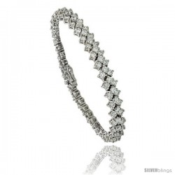 Sterling Silver 6.75 ct. size 3 Row Chevron CZ Tennis Bracelet, 6.5 in., 1/4 in (6 mm) wide