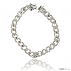 Sterling Silver Tennis Bracelet Cubic Zirconia Stones, Double Link Design, Rhodium Finish, with Hidden safety clasp, 7 in