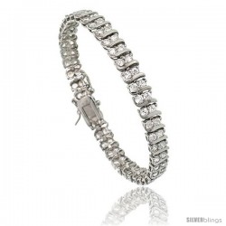 Sterling Silver 2.75 ct. size 2 Row S-Link CZ Tennis Bracelet, 7.25 in., 1/4 in (7 mm) wide