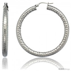 Surgical Steel 2-inch Hoop Earrings Tight Zigzag Embossed Pattern 5 mm Fat tube, feather weigh