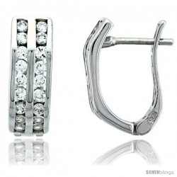 Sterling Silver Jeweled Huggie Earrings, w/ Cubic Zirconia stones, 5/8 (16 mm)