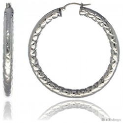 Surgical Steel 2-inch Hoop Earrings Zigzag Embossed Pattern 5 mm Fat tube, feather weigh