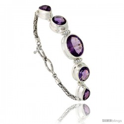 Sterling Silver Bali Style Byzantine Toggle Bracelet, w/ one Oval Cut 17x13mm, two Oval Cut 13x11mm, two Pear Cut 13x9mm