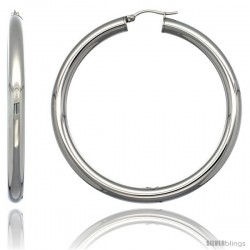 Surgical Steel 2 1/4 in Hoop Earrings Mirror Finish 5 mm Fat tube, feather weigh