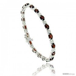 Sterling Silver Tennis Bracelet, w/ 6 x 4 mm Oval Shape Garnet Colored CZ Stones, 7"