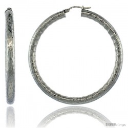 Surgical Steel 2 1/4 in Hoop Earrings Bamboo Embossed Pattern 5 mm Fat tube, feather weigh