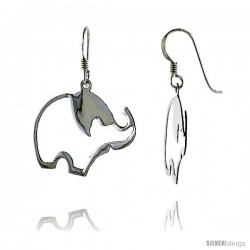 Sterling Silver Elephant Cut Out French Ear Wire Dangle Earrings, 1 7/16" (36 mm) tall