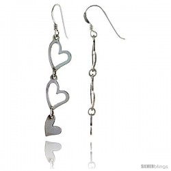 Sterling Silver Graduated Hearts French Ear Wire Dangle Earrings, 2 1/4" (57 mm) tall