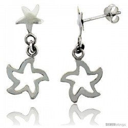 Sterling Silver Starfish Cut Out Dangle Earrings, 1 1/8" (28 mm) tall