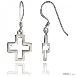 Sterling Silver Cross Cut Out Dangle Earrings, 5/8" (15 mm) tall