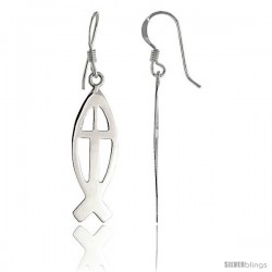 Sterling Silver Christian Fish Cut Out Dangle Earrings, 1 1/4" (31 mm) tall