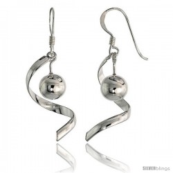 Sterling Silver Spiral Drop w/ 8mm Ball Dangle Earrings, 1" (25 mm) tall