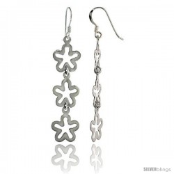 Sterling Silver Triple Flower Drop Dangle Earrings, 1 3/4" (45 mm) tall