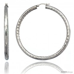 Surgical Steel 2 3/4 in Hoop Earrings Bamboo Embossed Pattern 5 mm Fat tube, feather weigh