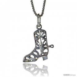 Sterling Silver Cowboy Boot Pendant, 3/4 in Tall