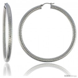 Surgical Steel Tube Hoop Earrings 3 in Round 5 mm Thick Tight Zigzag Pattern, feather weight