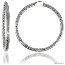 Surgical Steel Tube Hoop Earrings 3 in Round 4 mm wide Zigzag Pattern, feather weight