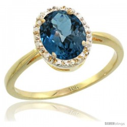 10k Yellow Gold Blue Topaz Diamond Halo Ring 1.17 Carat 8X6 mm Oval Shape, 1/2 in wide -Style Cy905z