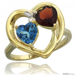 10k Yellow Gold 2-Stone Heart Ring 6mm Natural London Blue Topaz & Garnet