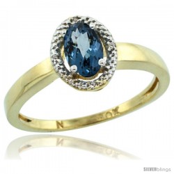 10k Yellow Gold Diamond Halo London Blue Topaz Ring 0.75 Carat Oval Shape 6X4 mm, 3/8 in (9mm) wide