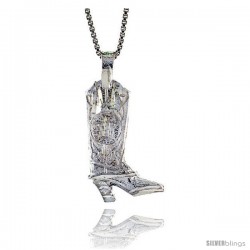 Sterling Silver Cowboy Boot Pendant, 7/8 in Tall
