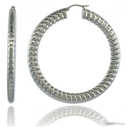 Surgical Steel 2 1/2 in Hoop Earrings Spiral Embossed Pattern 7 mm Fat Flat tube, feather weigh