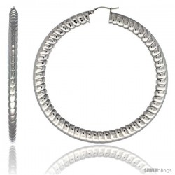 Surgical Steel 3 in Hoop Earrings Spiral Embossed Pattern 7 mm Fat Flat tube, feather weigh